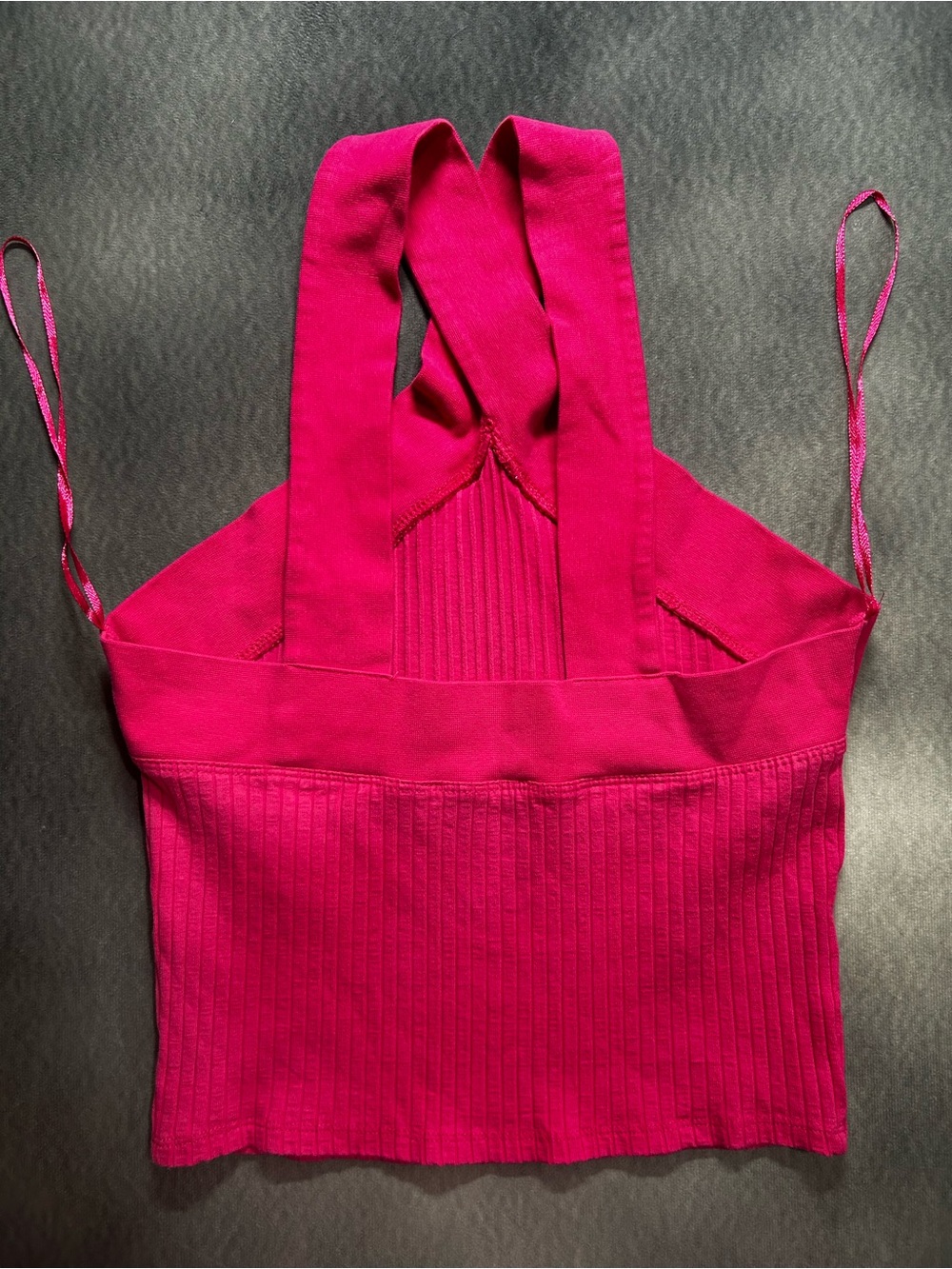 Zara Cross-Strap Ribbed Crop Top Hot Pink sz M - Picture 5 of 6